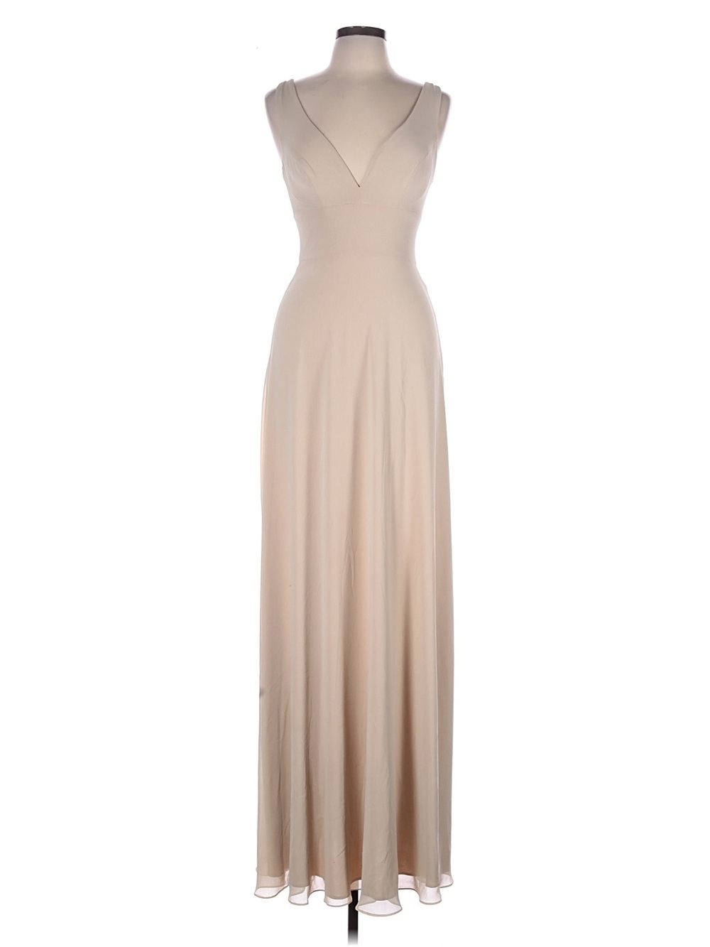 Watters Champagne Plunging V-Neck Open Back Maxi Dress